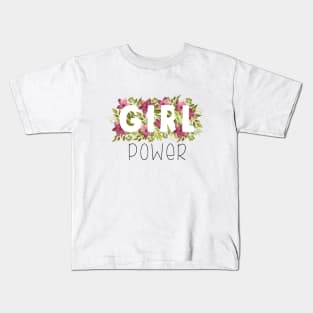 Girl Power in Watercolor Flowers and Leaves Kids T-Shirt